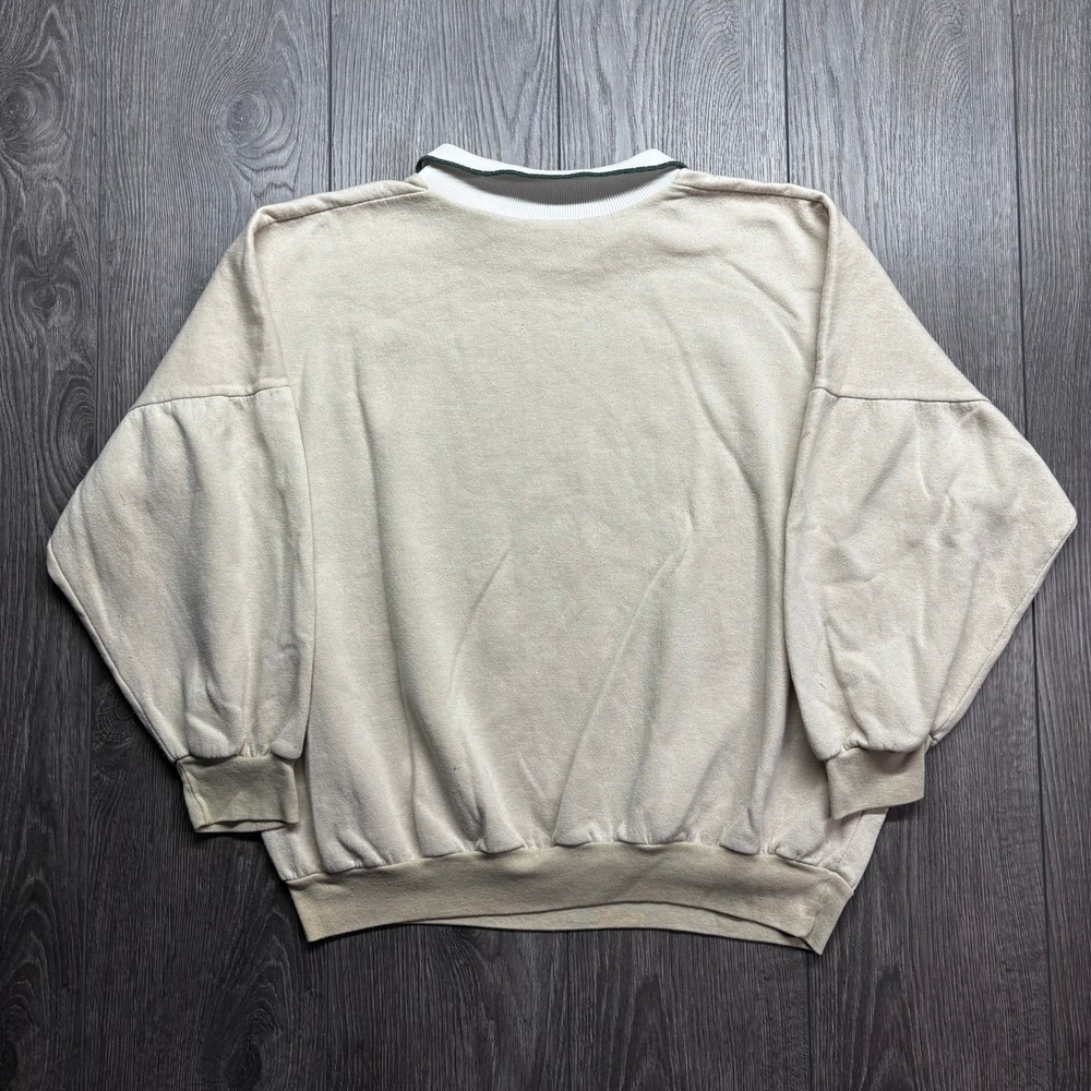 Vintage Kitten Cat Graphic Medium Collared Sweatshirt Beige Preppy Cottagecore - Picture 4 of 8